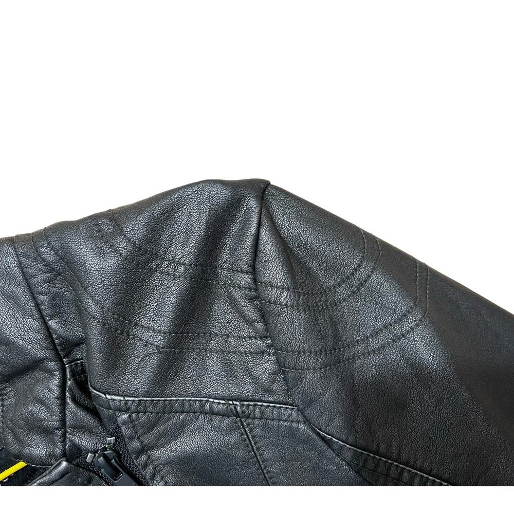 BLACK RIVET FAUX VEGAN LEATHER MOTO BIKER‎ JACKET BLACK ASYMMETRICAL FRONT ZIP L - Picture 5 of 12